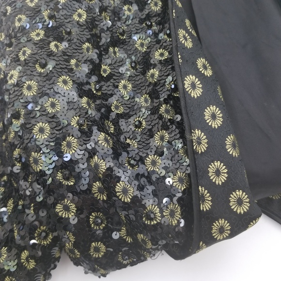 Black Sequin Beaded Evening Jacket Sequin Cocktail Blazer Gold Flower Accents S - Picture 9 of 9